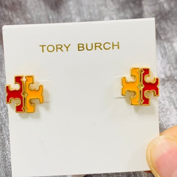 TORY BURCH Earrings • Gold Red Logo Mustard Yellow Earrings - Picture 11 of 13